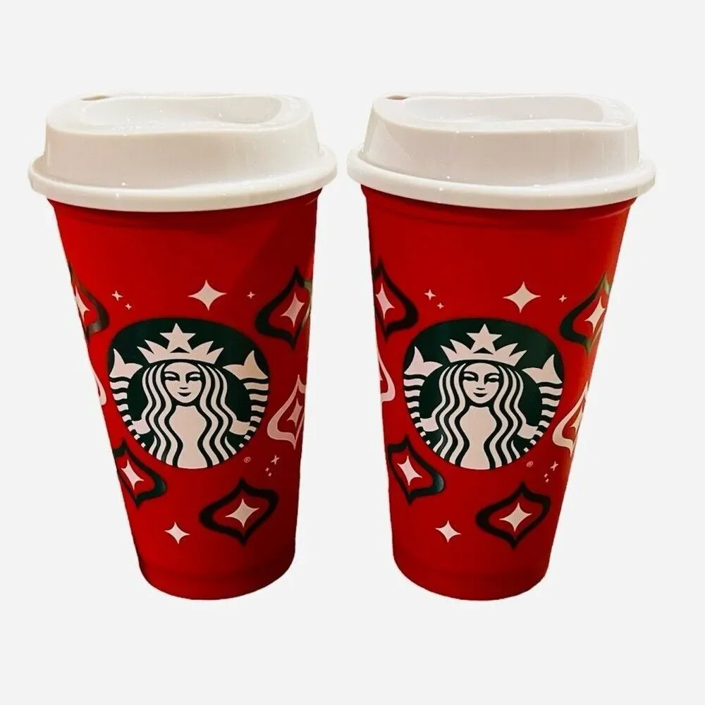 Starbucks Holiday 2023 Reusable Coffee Cups & Lids (Set of 2)